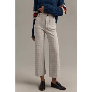 NEW Anthropologie Maeve The Colette Cropped Wide Leg Trousers Knit Plaid